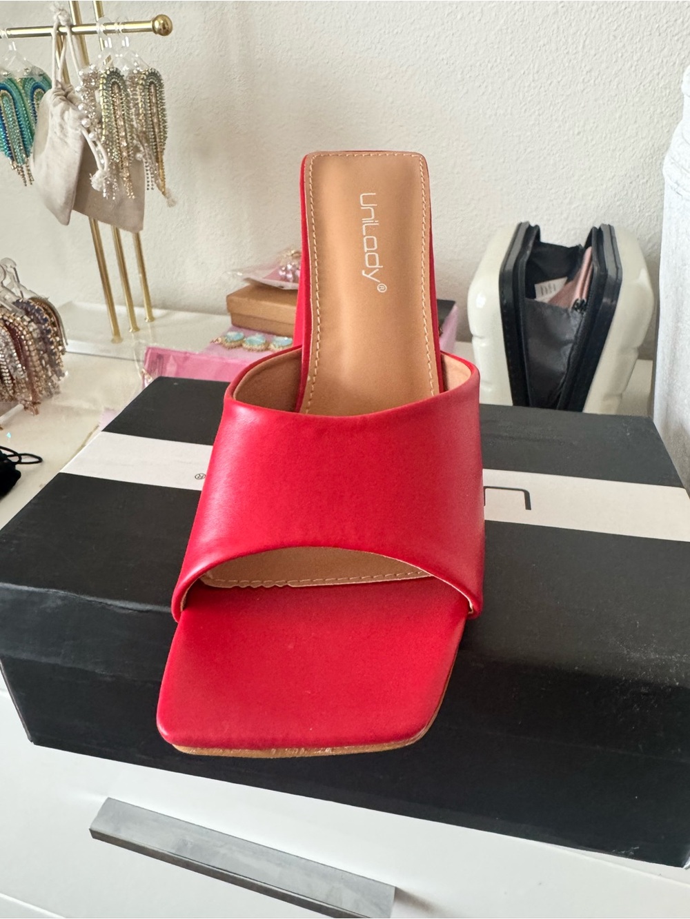 Red Square Toe Heels - Picture 2 of 3